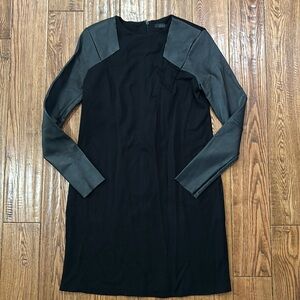 Cos Longsleeve Black Dress With Leather Sleeves Size 36